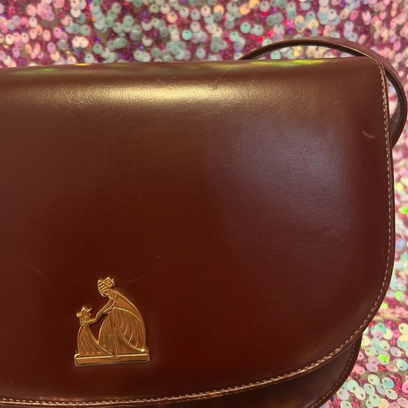 Lanvin Vintage Flap Shoulder Bag Pochette Logo Half Moon Leather Bordeaux - Picture 3 of 9